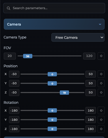 Actual camera inspector with field of view and transform controls